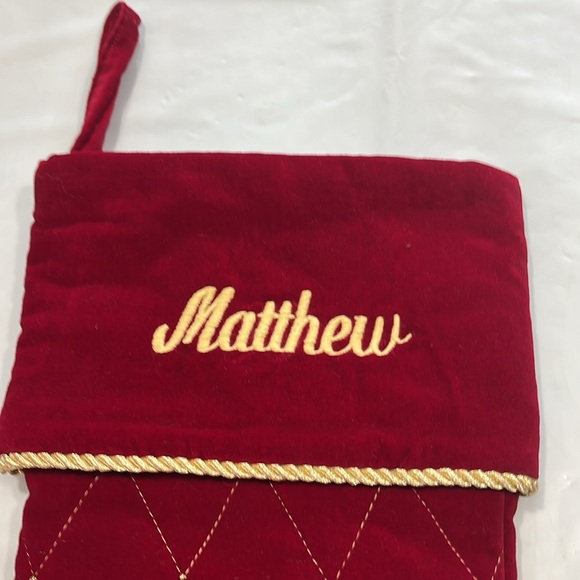 Matthew RED Velvet STOCKING GOLD stitch embroidery Christmas COTTON lined thick - Picture 2 of 10
